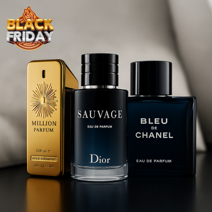 Combo 3x1 Perfumes Importados Premium – Dior Sauvage | Bleu de Chanel | One Million